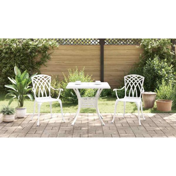 3-teiliges Gartenbistro-Set aus weißem Gussaluminium