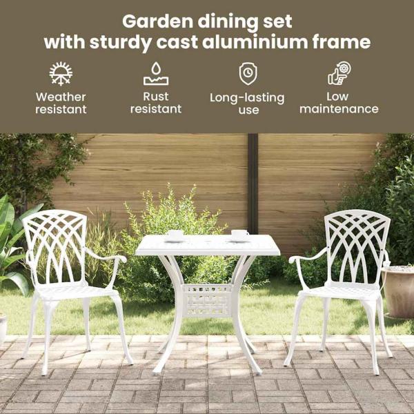 3-teiliges Gartenbistro-Set aus weißem Gussaluminium