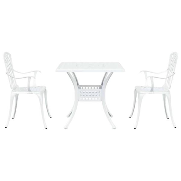 3-teiliges Gartenbistro-Set aus weißem Gussaluminium