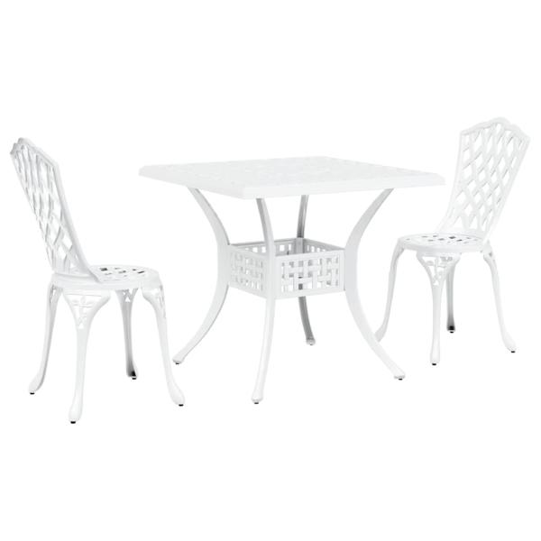3-teiliges Gartenbistro-Set aus weißem Gussaluminium