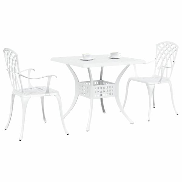 3-teiliges Gartenbistro-Set aus weißem Gussaluminium
