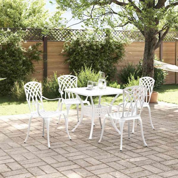 ARDEBO.de - 5-teiliges Garten-Esszimmer-Set aus weißem Gusseisen