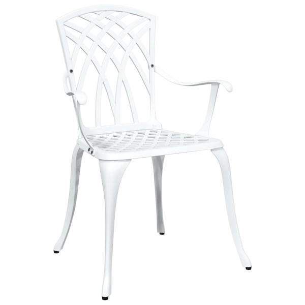 5-teiliges Garten-Esszimmer-Set aus weißem Gusseisen
