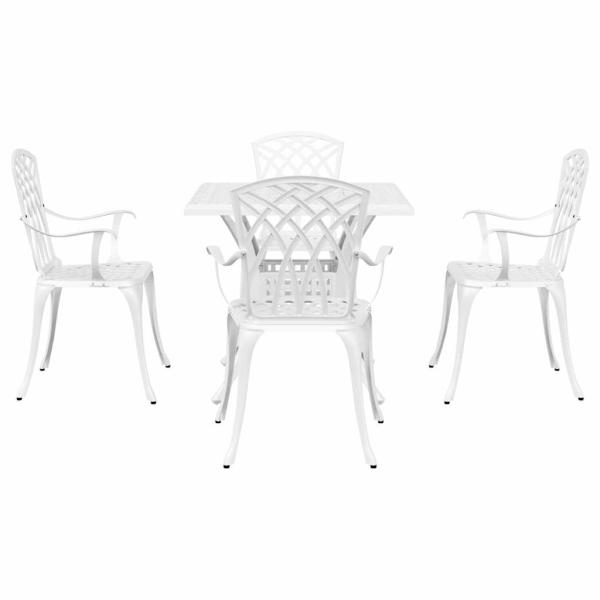 5-teiliges Garten-Esszimmer-Set aus weißem Gusseisen