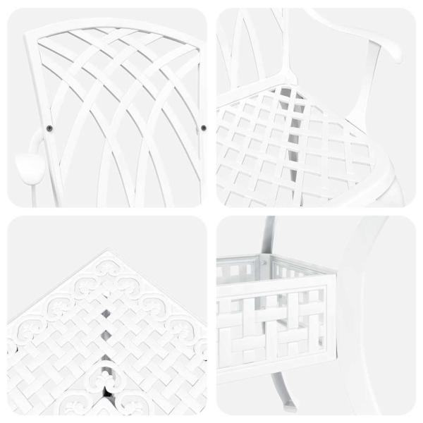 5-teiliges Garten-Esszimmer-Set aus weißem Gusseisen