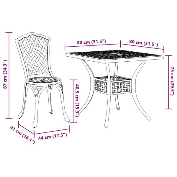 5-teiliges Garten-Esszimmer-Set aus weißem Gusseisen