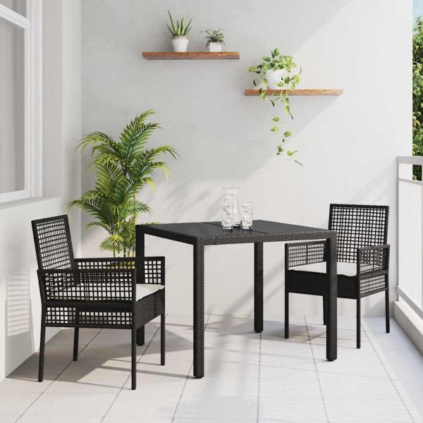 ARDEBO.de - 3-teiliges Garten-Esszimmer-Set mit Kissen Schwarz Poly-Rattan