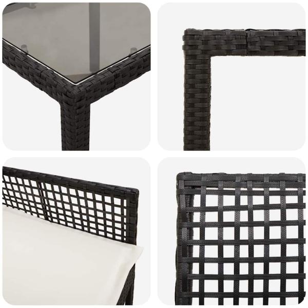 3-teiliges Garten-Esszimmer-Set mit Kissen Schwarz Poly-Rattan
