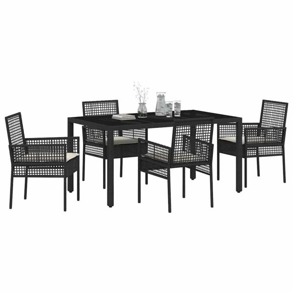 5-teiliges Gartenset mit Kissen Schwarz Poly-Rattan