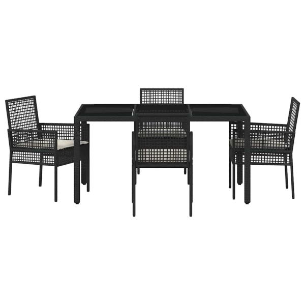 5-teiliges Gartenset mit Kissen Schwarz Poly-Rattan