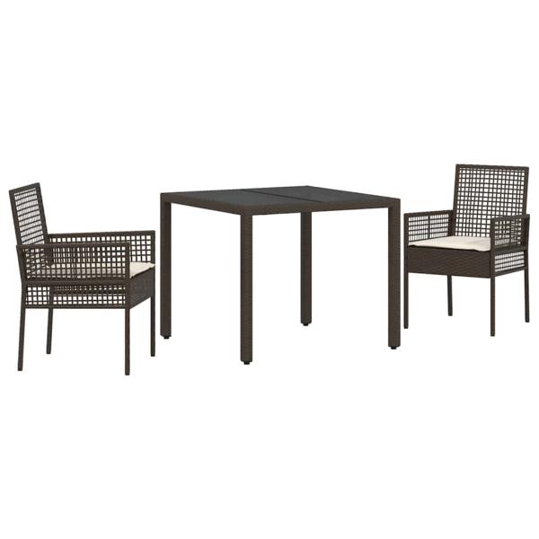 3-teiliges Garten-Esszimmer-Set mit Kissen Braun Poly Rattan
