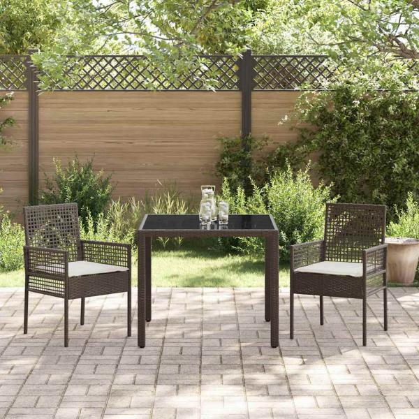 3-teiliges Garten-Esszimmer-Set mit Kissen Braun Poly Rattan