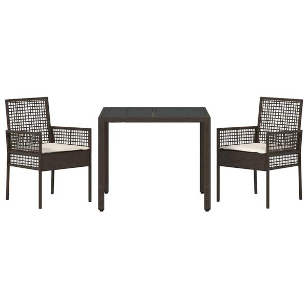 3-teiliges Garten-Esszimmer-Set mit Kissen Braun Poly Rattan