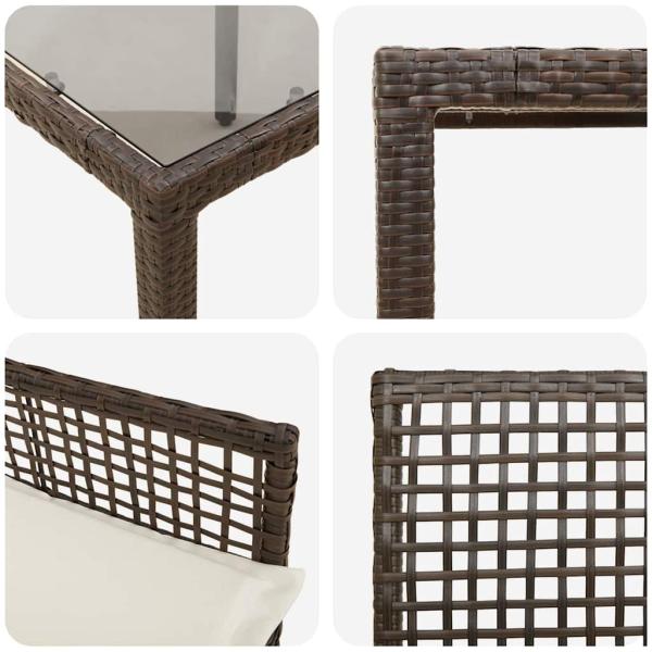 3-teiliges Garten-Esszimmer-Set mit Kissen Braun Poly Rattan