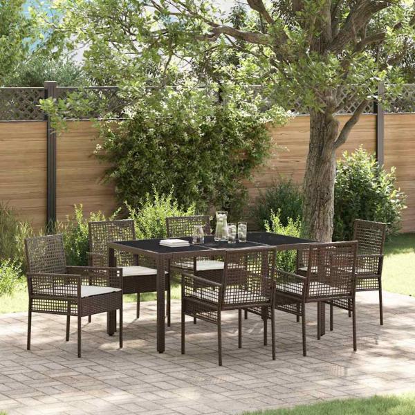 ARDEBO.de - 7-teiliges Garten-Dining-Set mit Kissen in Braunem Poly-Rattan