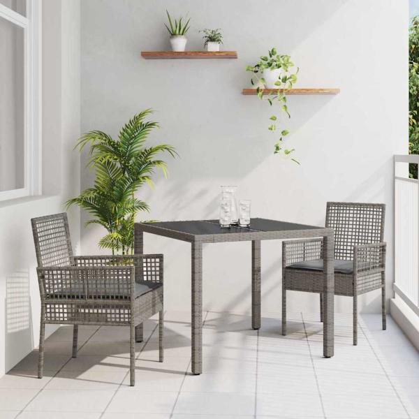 ARDEBO.de - 3-teiliges Garten-Dining-Set mit Kissen Grau Poly-Rattan