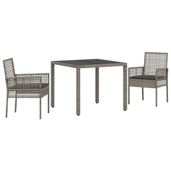3-teiliges Garten-Dining-Set mit Kissen Grau Poly-Rattan