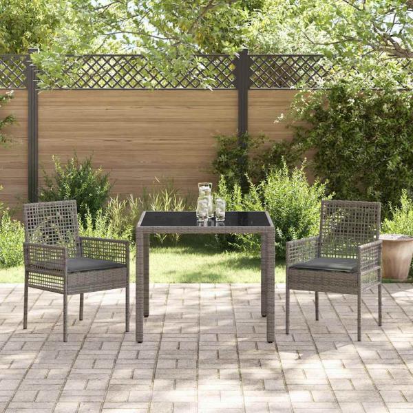 3-teiliges Garten-Dining-Set mit Kissen Grau Poly-Rattan