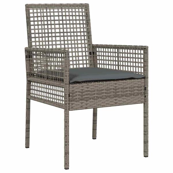 3-teiliges Garten-Dining-Set mit Kissen Grau Poly-Rattan