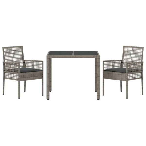 3-teiliges Garten-Dining-Set mit Kissen Grau Poly-Rattan
