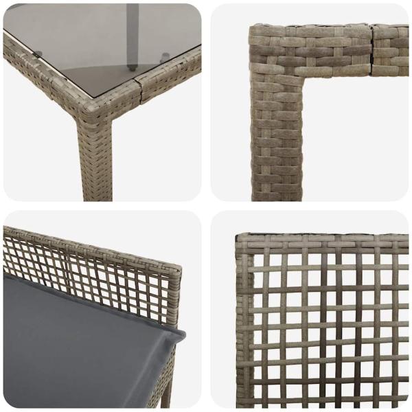3-teiliges Garten-Dining-Set mit Kissen Grau Poly-Rattan