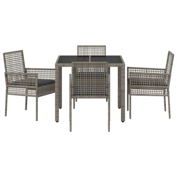 5-teiliges Garten-Esszimmer-Set mit Kissen Grau Poly-Rattan