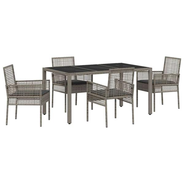 5-teiliges Gartenset mit Kissen Grau Poly Rattan