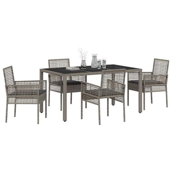 5-teiliges Gartenset mit Kissen Grau Poly Rattan