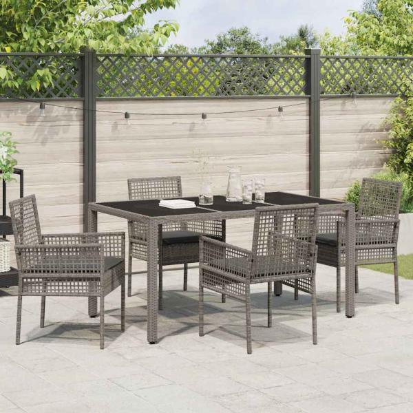 5-teiliges Gartenset mit Kissen Grau Poly Rattan