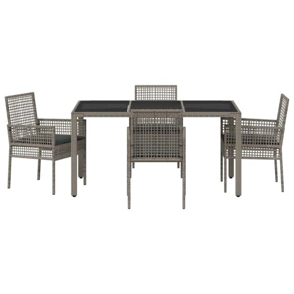 5-teiliges Gartenset mit Kissen Grau Poly Rattan