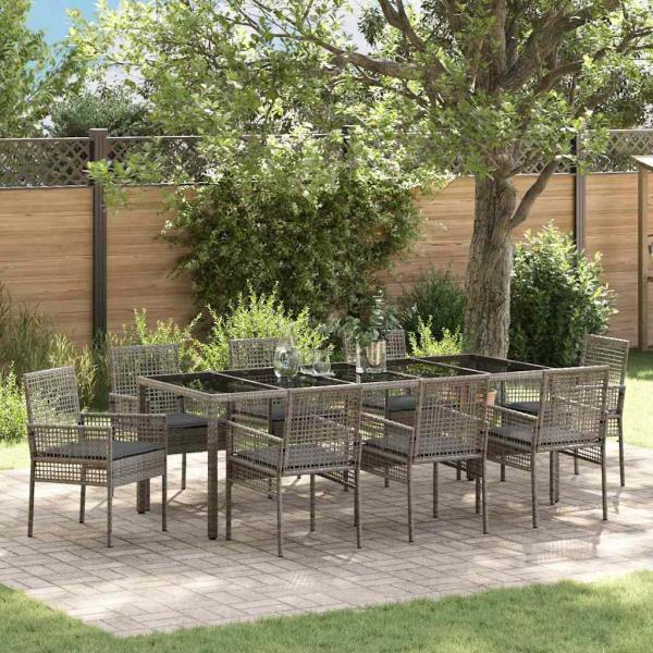 ARDEBO.de - 9-teiliges Garten-Diningset mit Kissen Grau Poly Rattan