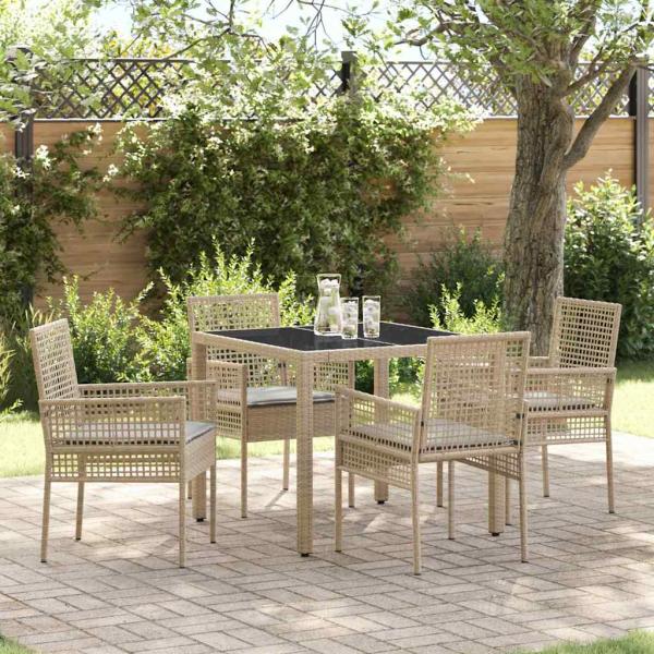 ARDEBO.de - 5-teiliges Garten-Esszimmer-Set mit Kissen Beige Poly Rattan