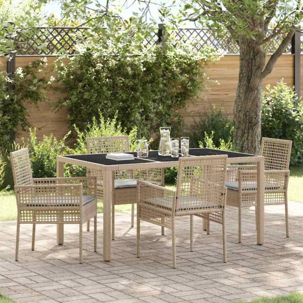 ARDEBO.de - 5-teilige Garten-Essgruppe mit Kissen Beige Poly Rattan