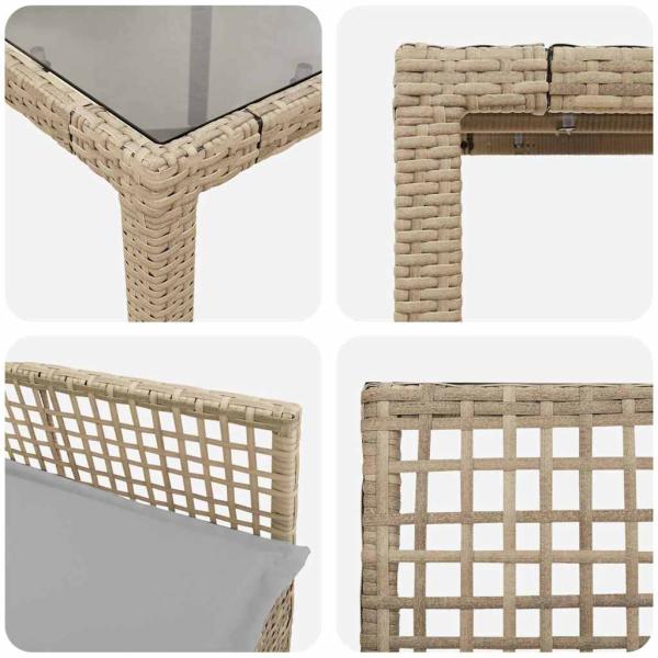 7-teiliges Garten-Dining-Set mit Kissen Beige Poly Rattan