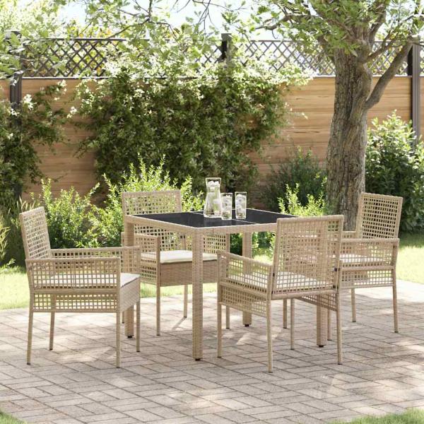 ARDEBO.de - 5-teilige Garten-Speisegruppe mit Kissen Beige Poly Rattan