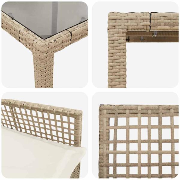 7-teiliges Garten-Esszimmer-Set mit Kissen Beige Poly Rattan