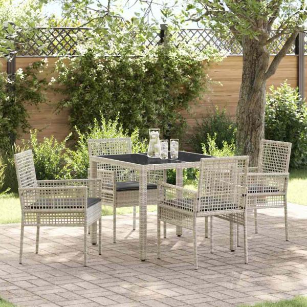 ARDEBO.de - 5-teiliges Garten-Esszimmer-Set mit Kissen in Hellgrau aus Poly-Rattan