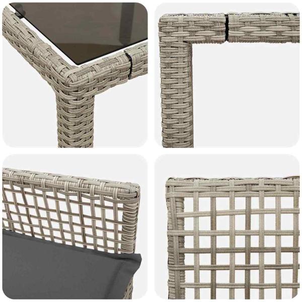 5-teiliges Garten-Esszimmer-Set mit Kissen in Hellgrau aus Poly-Rattan