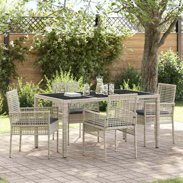 ARDEBO.de - 5-Teiliges Garten Essset mit Kissen Hellgrau Poly Rattan