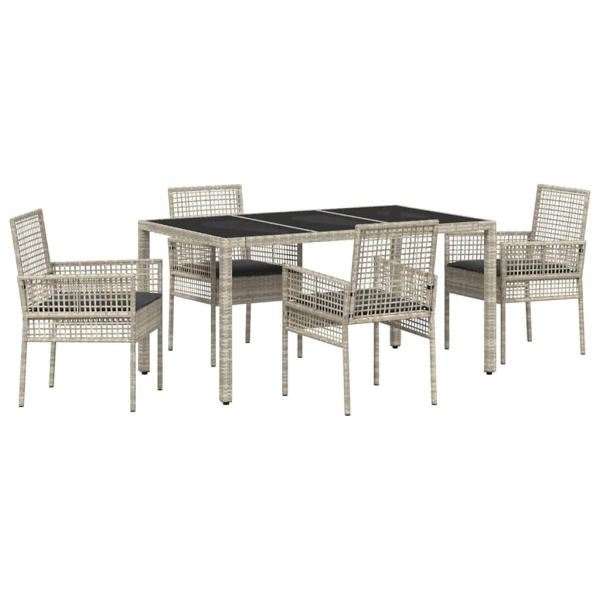 5-Teiliges Garten Essset mit Kissen Hellgrau Poly Rattan