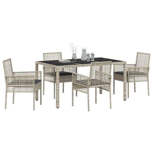 5-Teiliges Garten Essset mit Kissen Hellgrau Poly Rattan