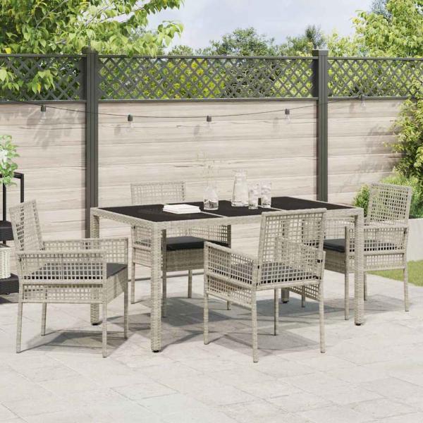 5-Teiliges Garten Essset mit Kissen Hellgrau Poly Rattan
