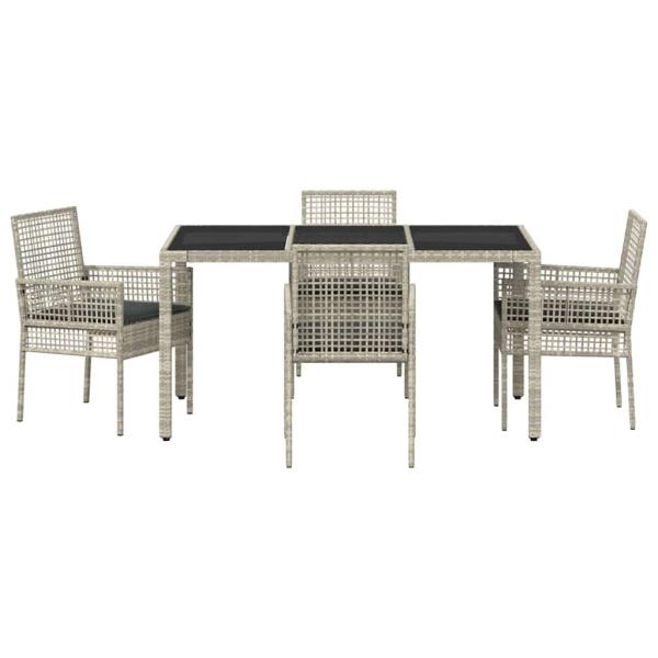 5-Teiliges Garten Essset mit Kissen Hellgrau Poly Rattan