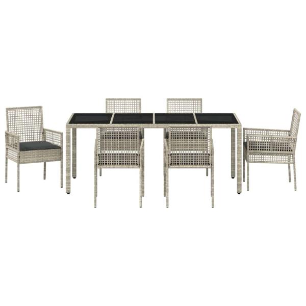 7-teiliges Garten-Esszimmer-Set mit Kissen in Hellgrau aus Poly-Rattan