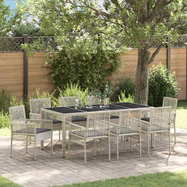 ARDEBO.de - 9-teiliges Gartentischset Hellgrau Poly Rattan