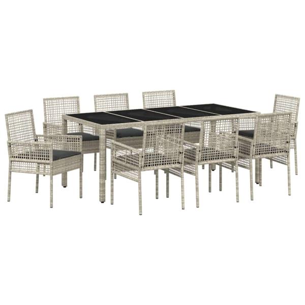 9-teiliges Gartentischset Hellgrau Poly Rattan