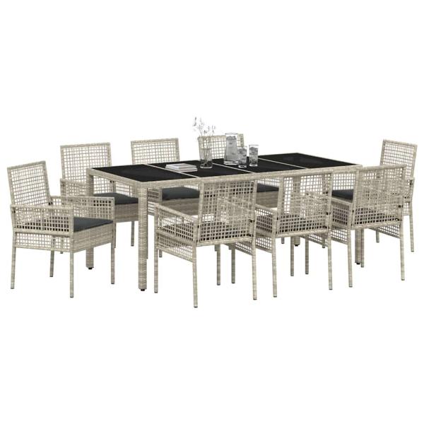 9-teiliges Gartentischset Hellgrau Poly Rattan