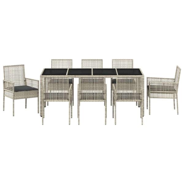 9-teiliges Gartentischset Hellgrau Poly Rattan