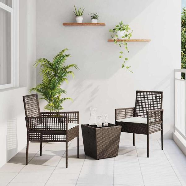 ARDEBO.de - 3-teiliges Garten Bistro Set mit Kissen Braun Poly Rattan