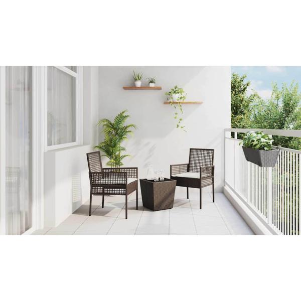 3-teiliges Garten Bistro Set mit Kissen Braun Poly Rattan